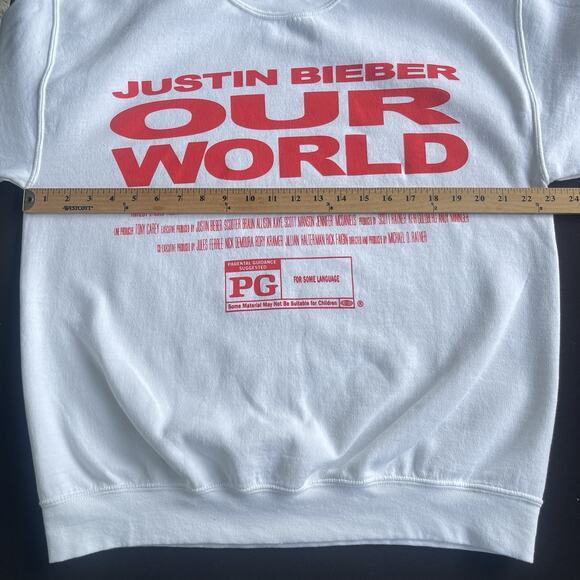Justin Bieber Our World Crewneck Sweatshirt Unisex Large White Movie Promo - Picture 5 of 8